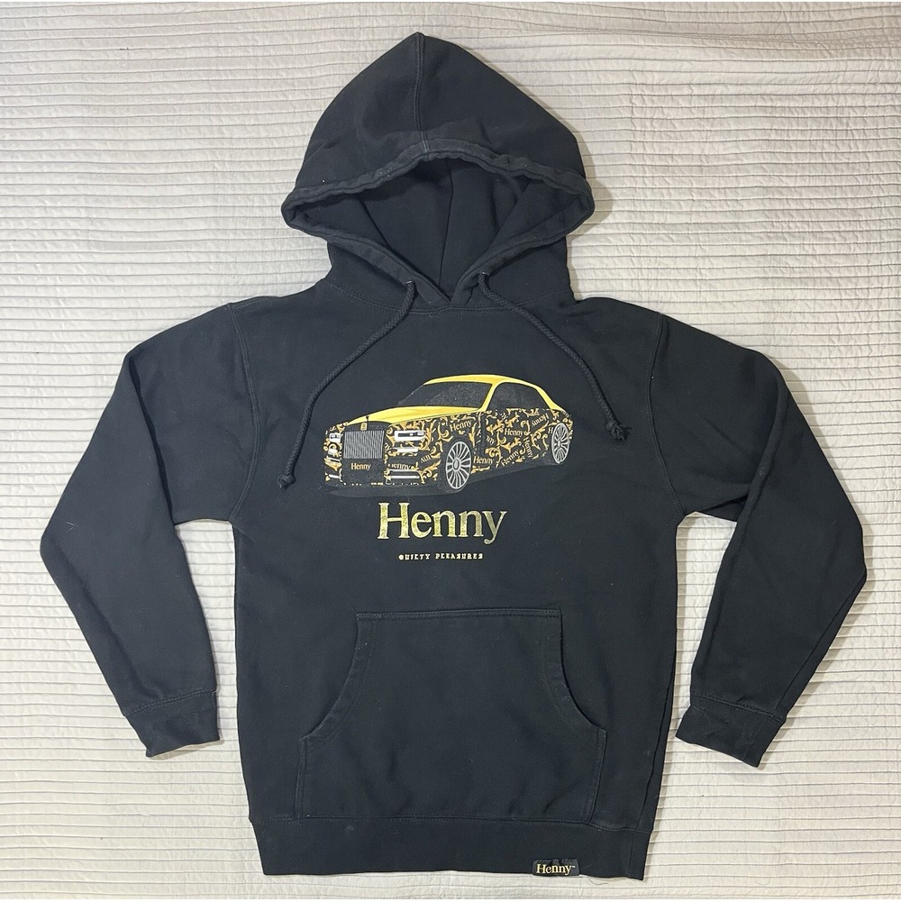 Henny Guilty Pleasure Rolls Royce Gold Foil Print Black Hoodie Sweater Mens Sz S